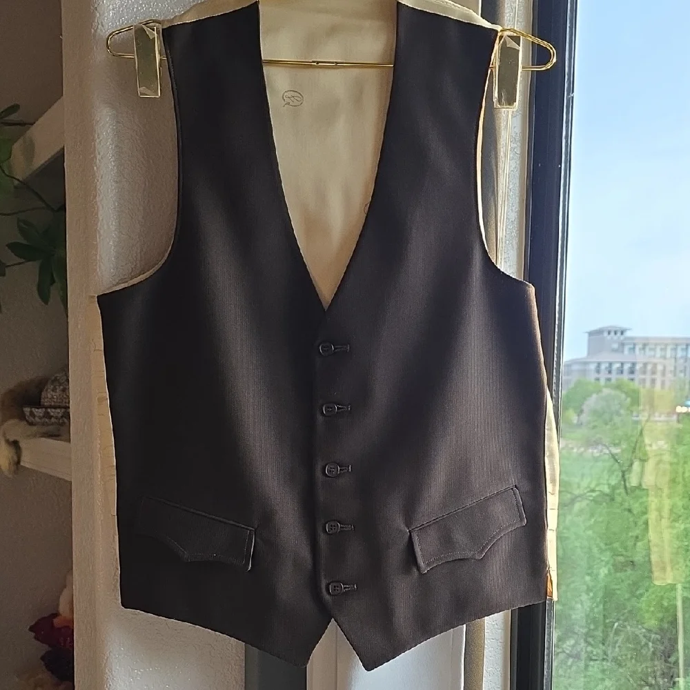 Vintage Brown Western Men's Vest Waist Coat with Tan Satin Lining